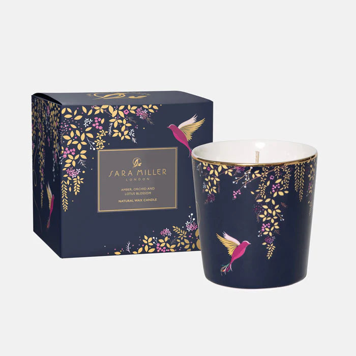 Sara Miller - Navy Hummingbird Amber, Orchid & Lotus Blossom Candle